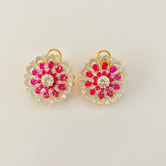 Pink Stone A.D Stud Gold Plated Back Clip Earring