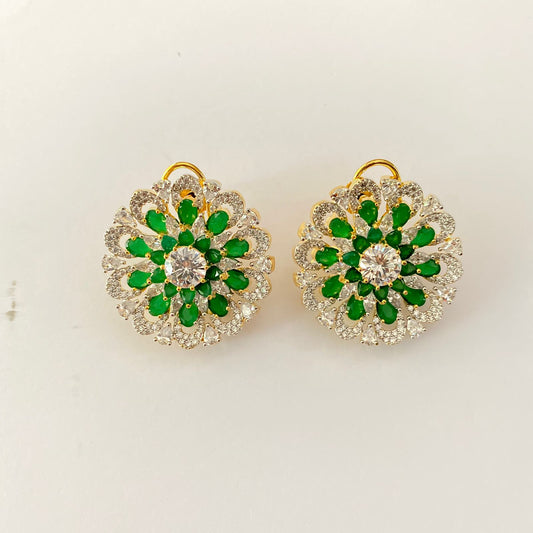 Green Stone A.d Gold Plated Back Clip