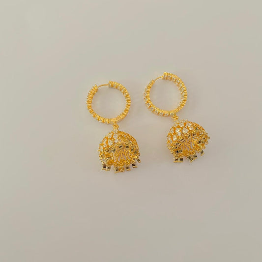 Diamond Gold Plated hanging jhumka bali earring