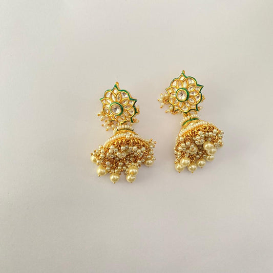 Emerald Gold plated Kundan Polki  with  pearl  jhumka
