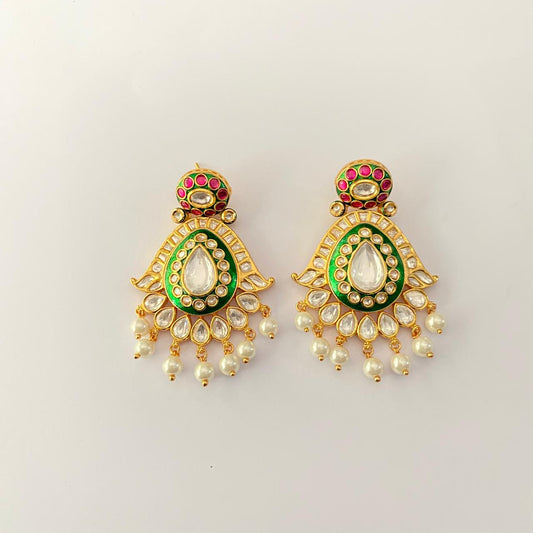 Emerald  Ruby Gold plated Kundan Polki stylist Earring