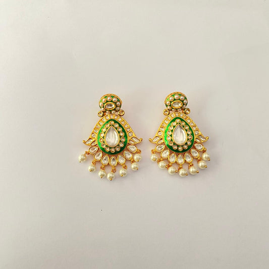 Emerald Gold plated Kundan Polki  Earring
