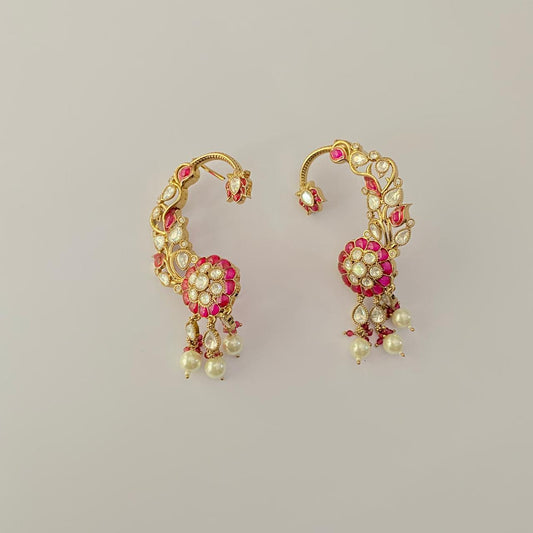 Pink polki leave design stylist ear cuff Earring (