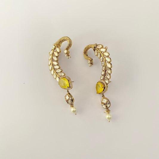 Yellow topaz polki leave design stylist ear cuff Earring