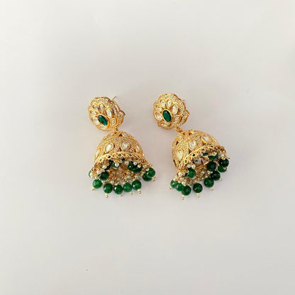 Emerald  Gold plated Kundan Polki polki stylist jhumka Earring