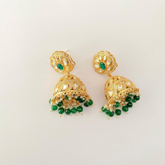 Emerald  Gold plated Kundan Polki polki stylist jhumka Earring