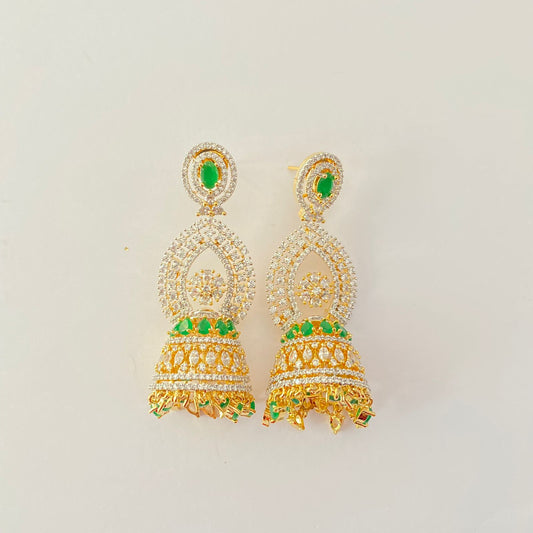 A.D Gold Plated green Stone Jhumka earring