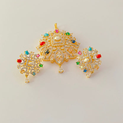 Multi Colour Gold Plated Pendant Set Design 3