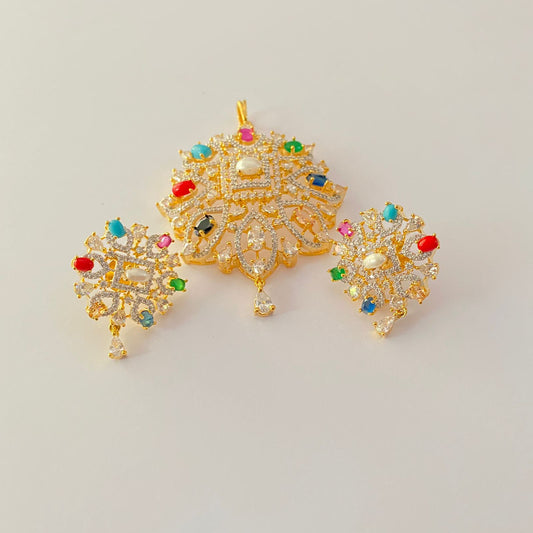 Multi Colour Gold Plated Pendant Set Design 3