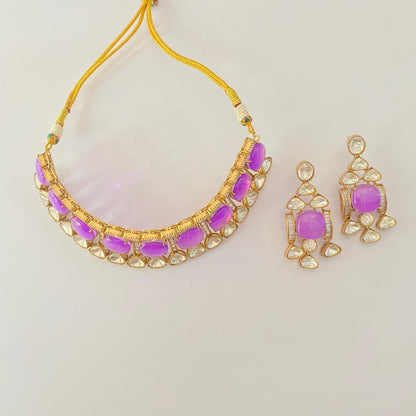 Amethyst polki gold plated Choker Necklace Set