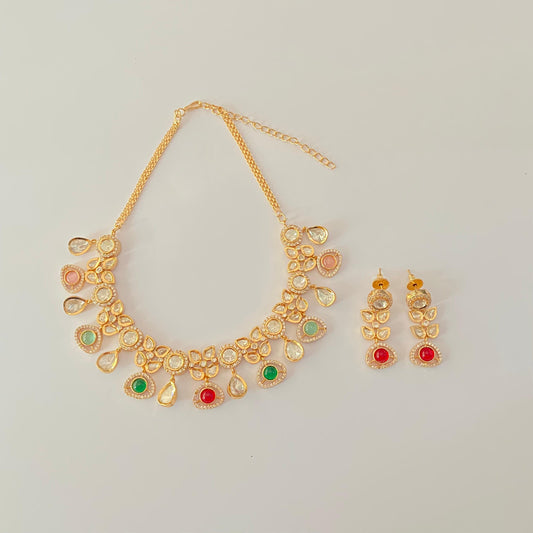 Multi Polki Gold plated latest design Necklace Set