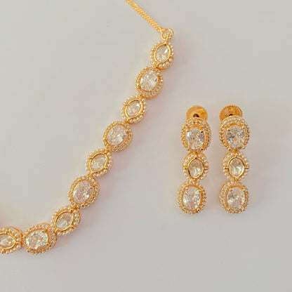Polki Gold plated with Pearl single line Necklace Set