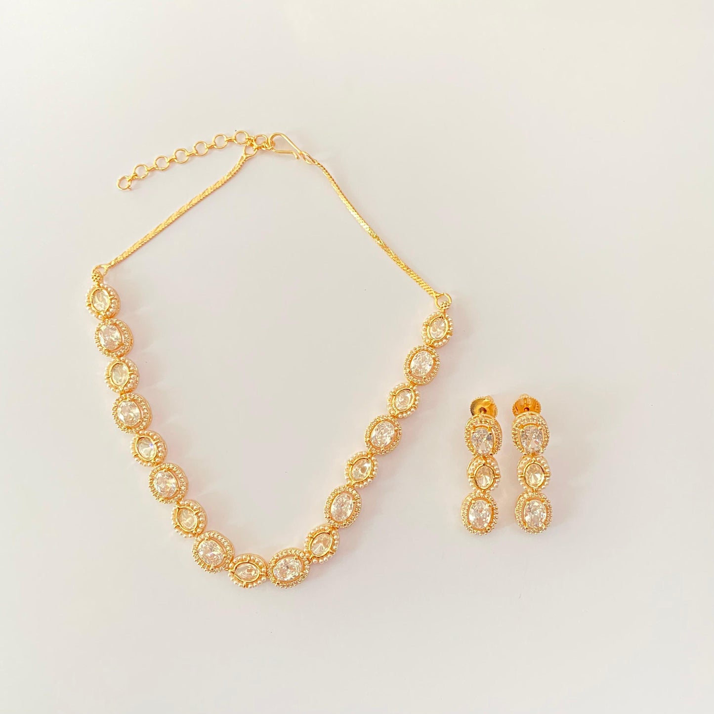 Polki Gold plated with Pearl single line Necklace Set