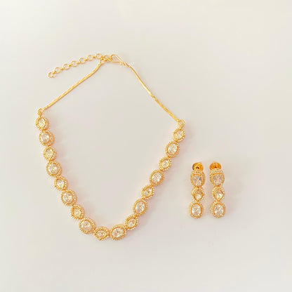 Polki Gold plated with Pearl single line Necklace Set