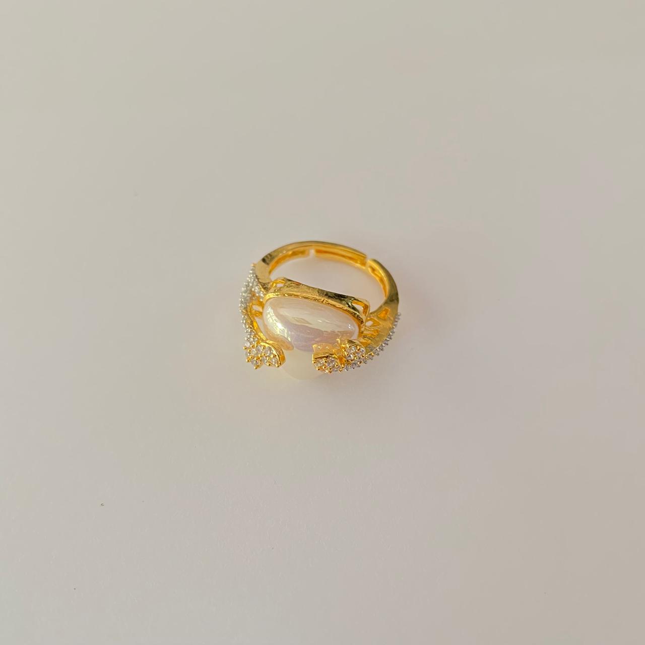 Gold Platedpearl with Diamond Ring
