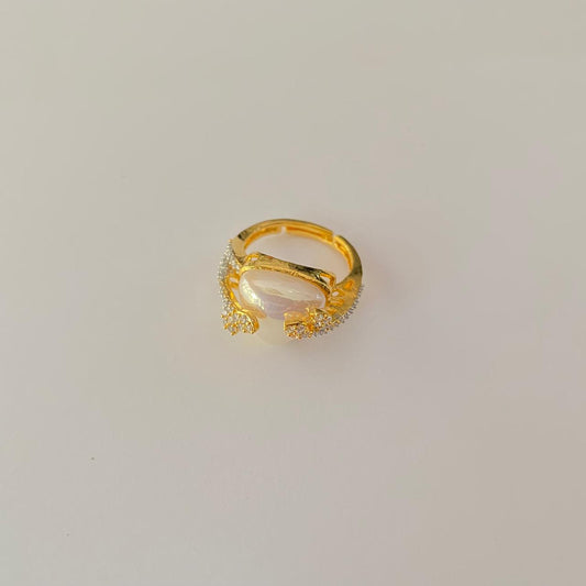 Gold Platedpearl with Diamond Ring