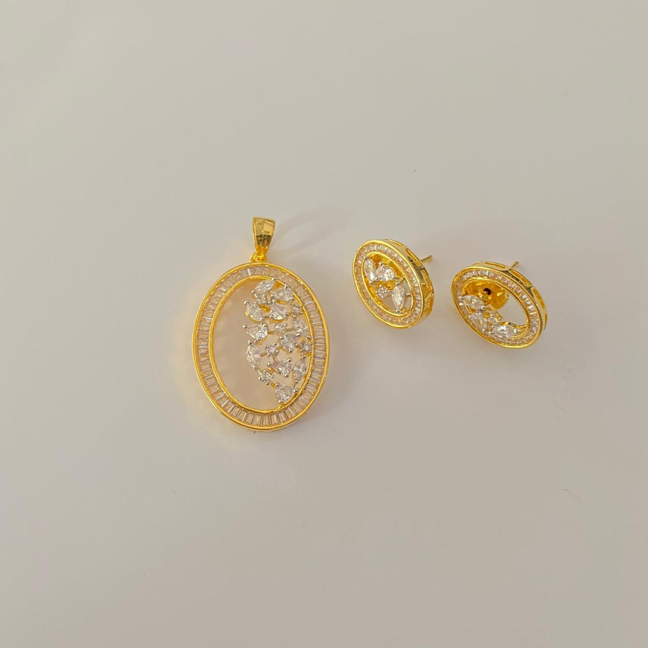 Gold Plated Diamond oval design Pendant Set