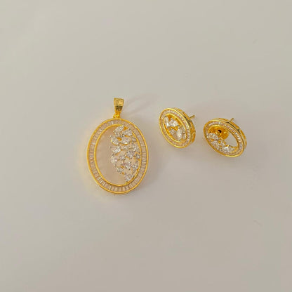 Gold Plated Diamond oval design Pendant Set