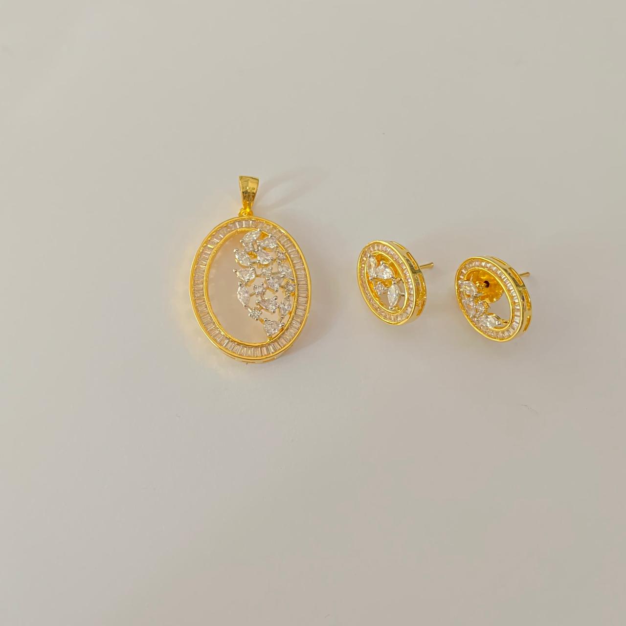 Gold Plated Diamond oval design Pendant Set
