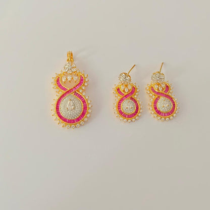 Ruby Gold Plated Diamond latest design Pendant Set