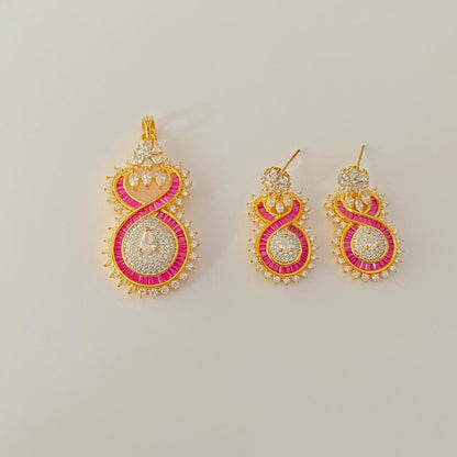 Ruby Gold Plated Diamond latest design Pendant Set