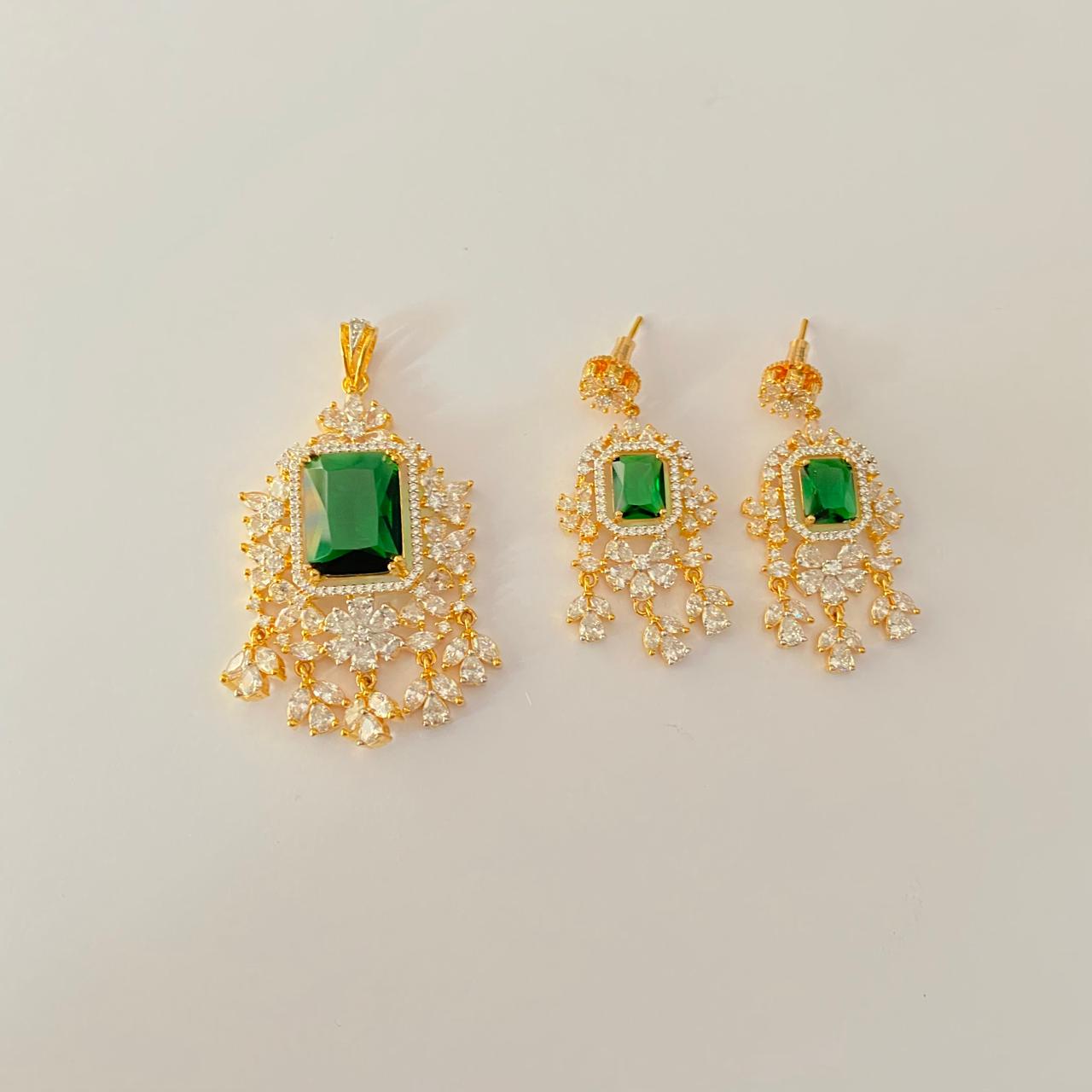 Emerald Gold Plated Diamond latest design Pendant Set