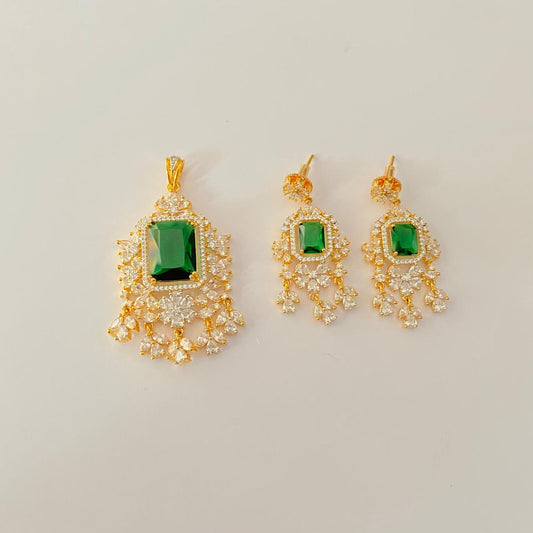 Emerald Gold Plated Diamond latest design Pendant Set