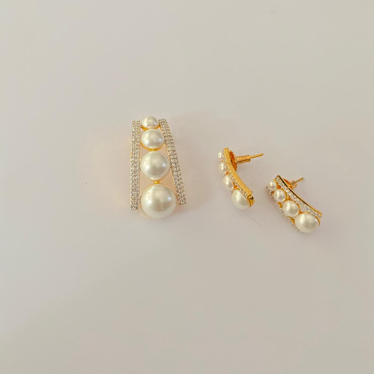 Diamond  pearl Gold Plated latest design Pendant Set