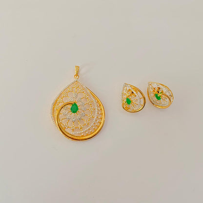 Diamond Emerald Gold Plated  latest design Pendant Set