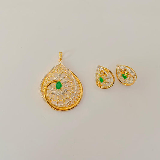 Diamond Emerald Gold Plated  latest design Pendant Set