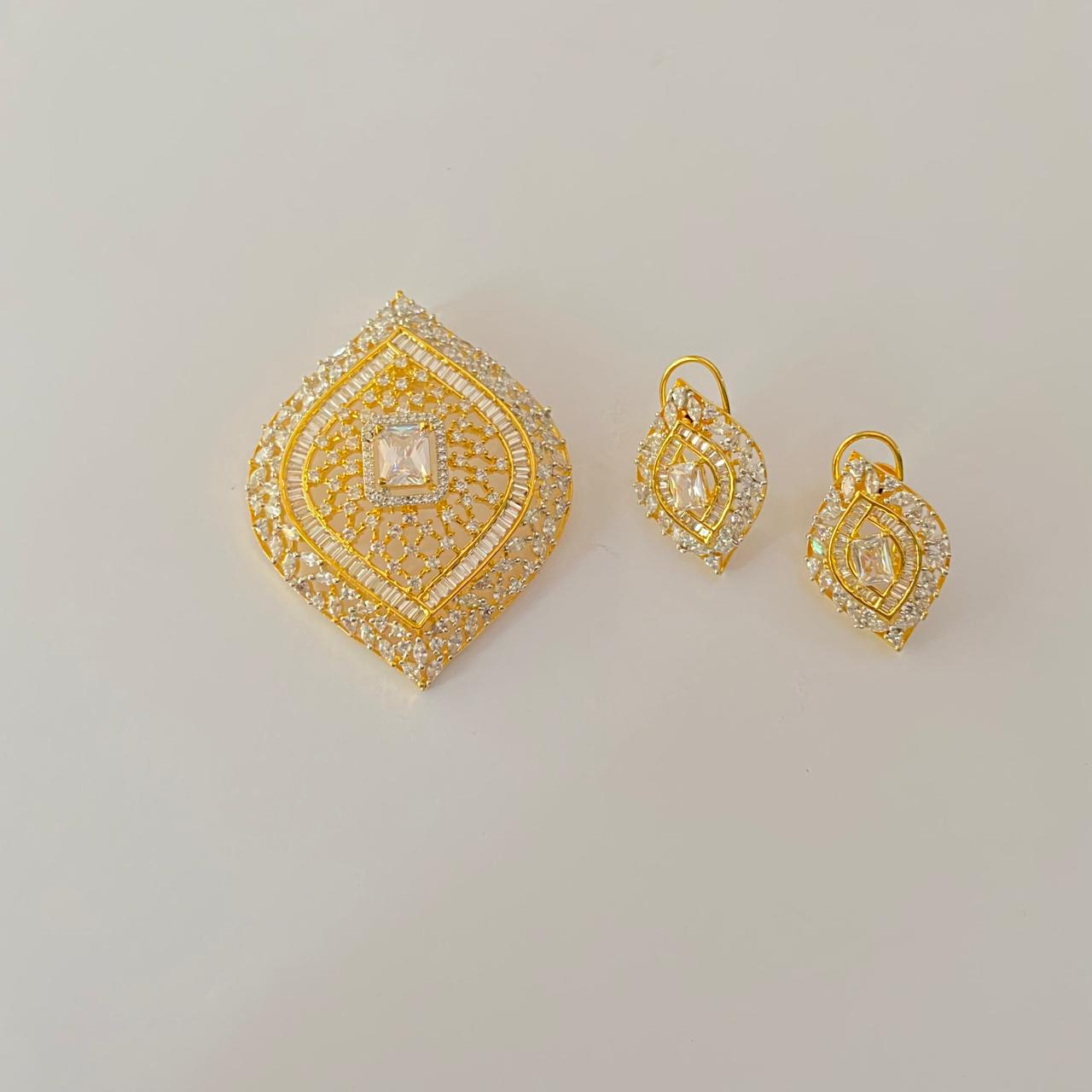 Diamond Gold Plated  latest design Big Pendant Set