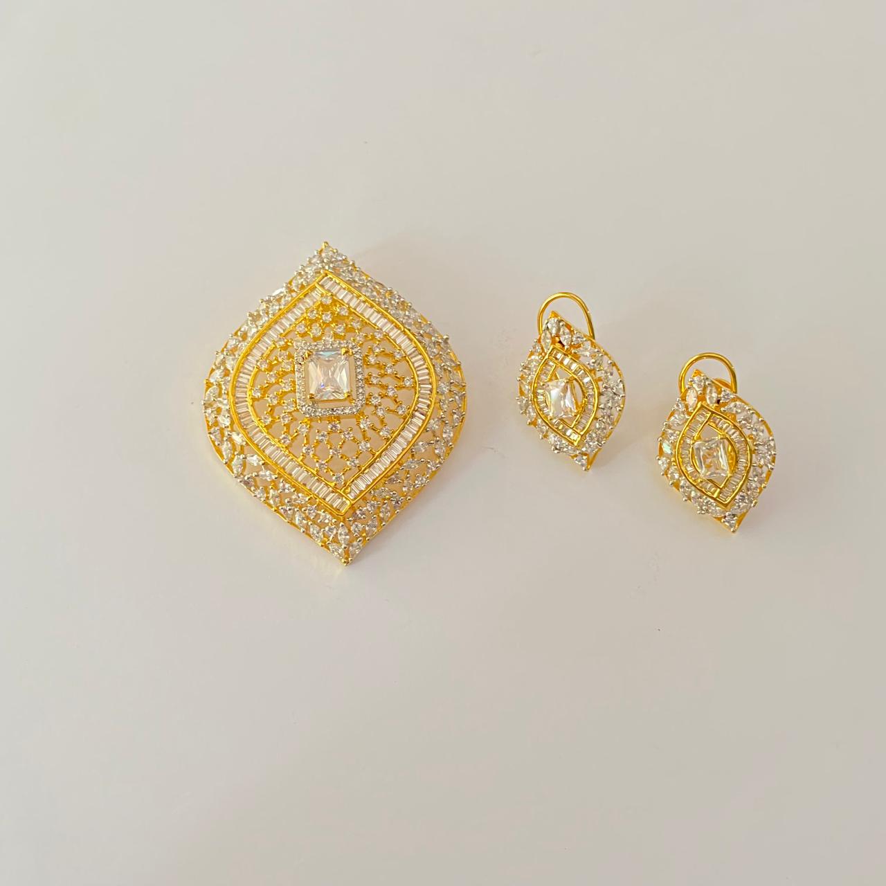 Diamond Gold Plated  latest design Big Pendant Set