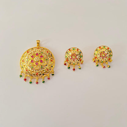 Jadau Gold Plated  Multi latest design Big Pendant Set