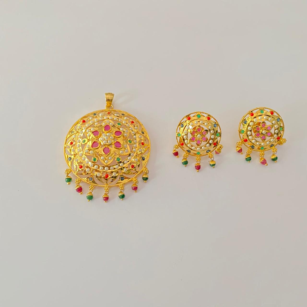 Jadau Gold Plated  Multi latest design Big Pendant Set