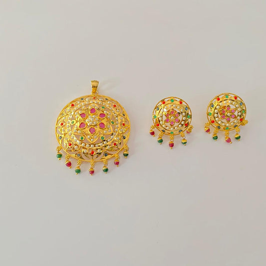 Jadau Gold Plated  Multi latest design Big Pendant Set