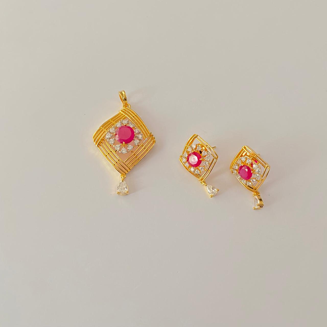 Diamond Pink Gold Plated latest design  Pendant Set