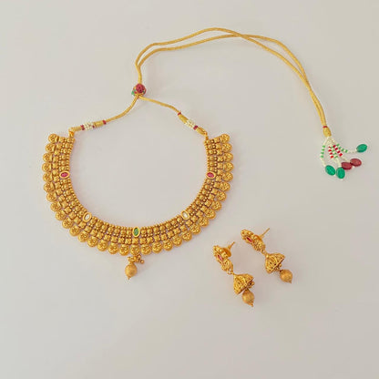 Gold Plated Temple latest Design Necklace Set