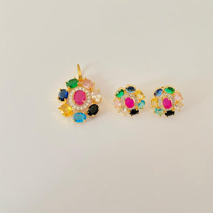 Multi Diamond  Gold Plated latest design  Pendant Set