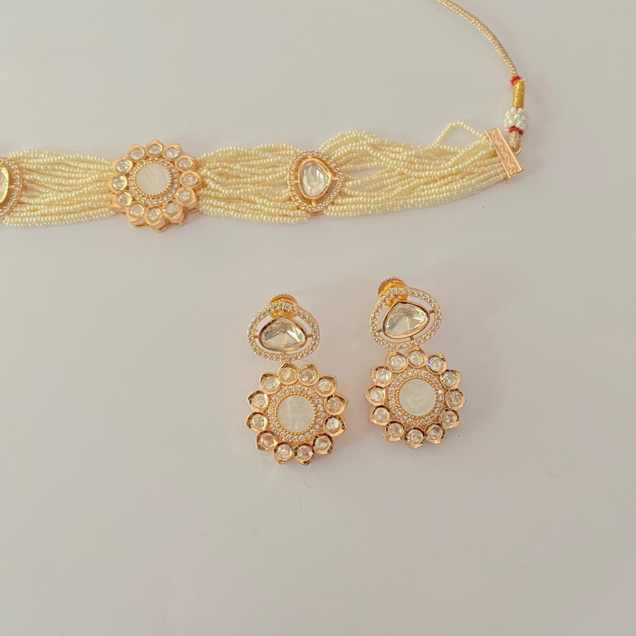 Kundan Polki Gold Plated choker Necklace Set