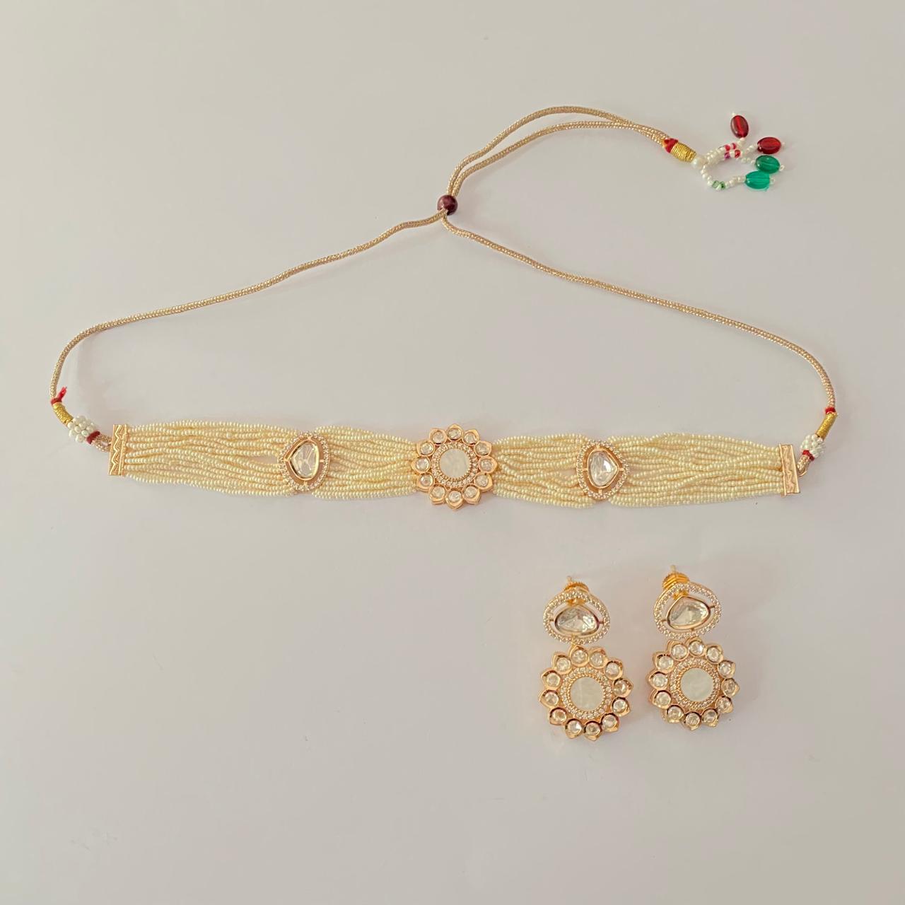 Kundan Polki Gold Plated choker Necklace Set