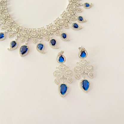 Diamond Blue Classic party wear Necklace Set