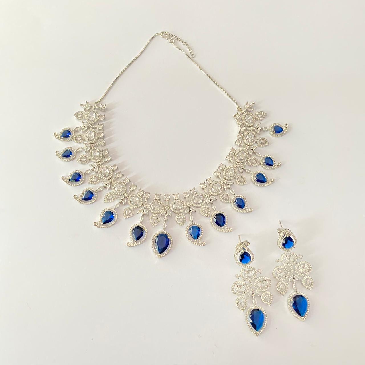 Diamond Blue Classic party wear Necklace Set