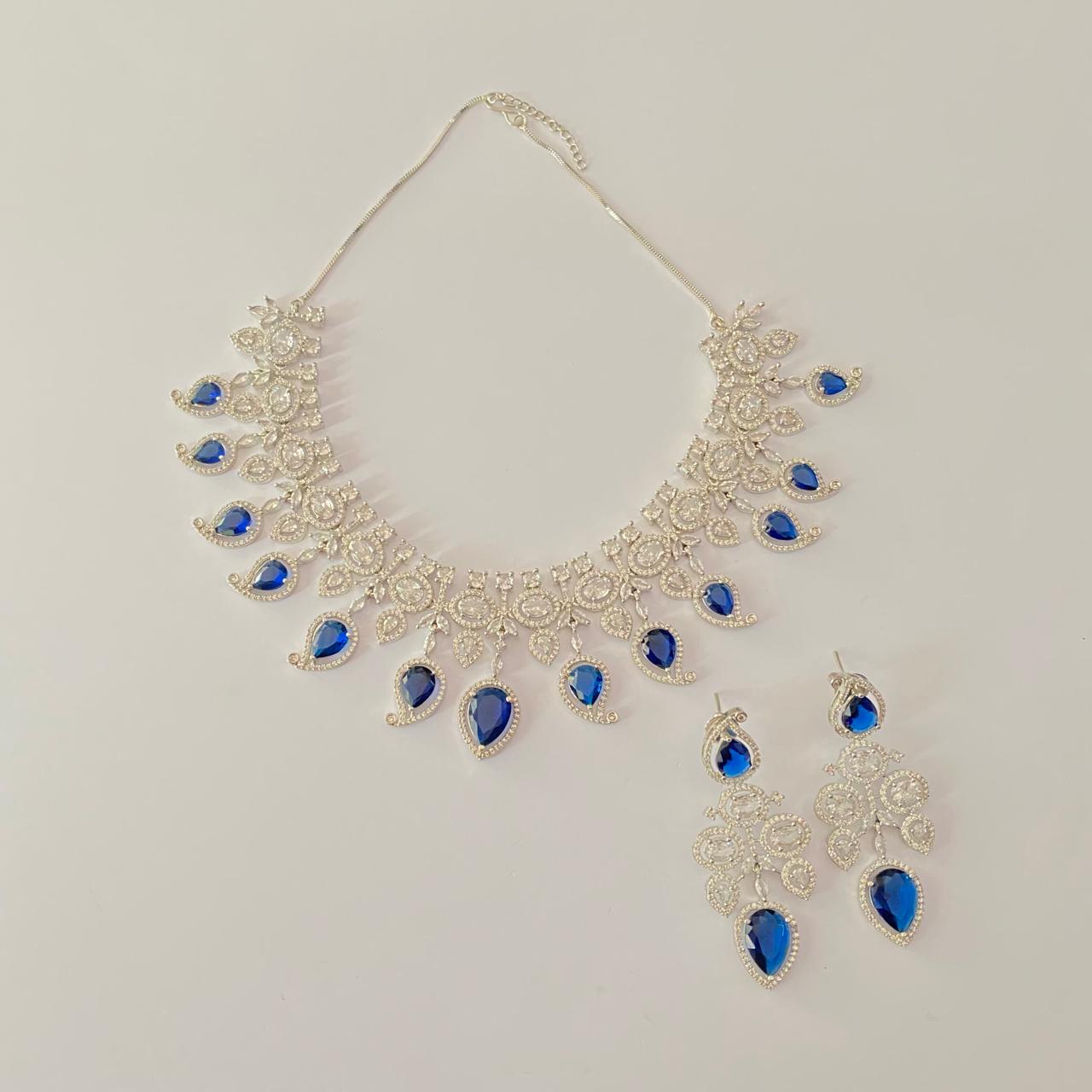 Diamond Blue Classic party wear Necklace Set