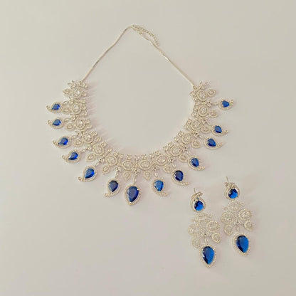 Diamond Blue Classic party wear Necklace Set