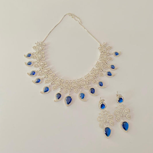 Diamond Blue Classic party wear Necklace Set