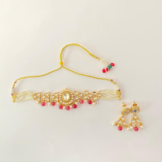 Polki Kundan with pearl ruby stone choker set