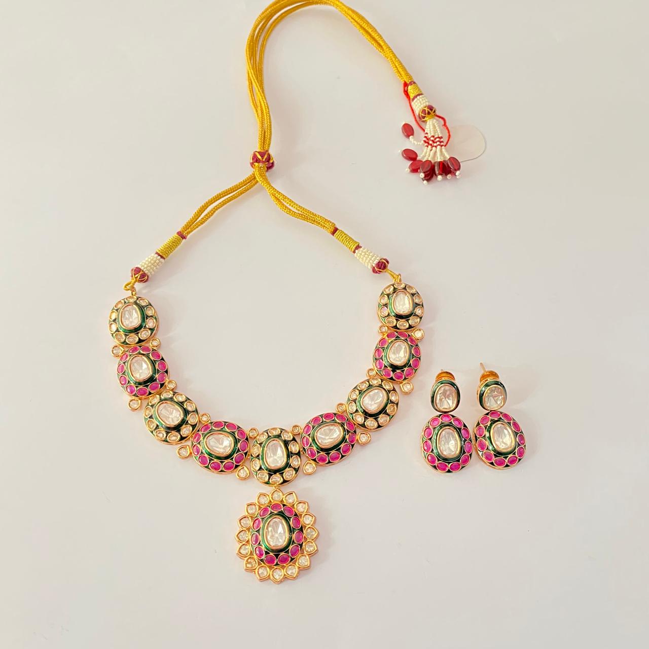 Kundan Polki ruby and green Necklace For Women.
