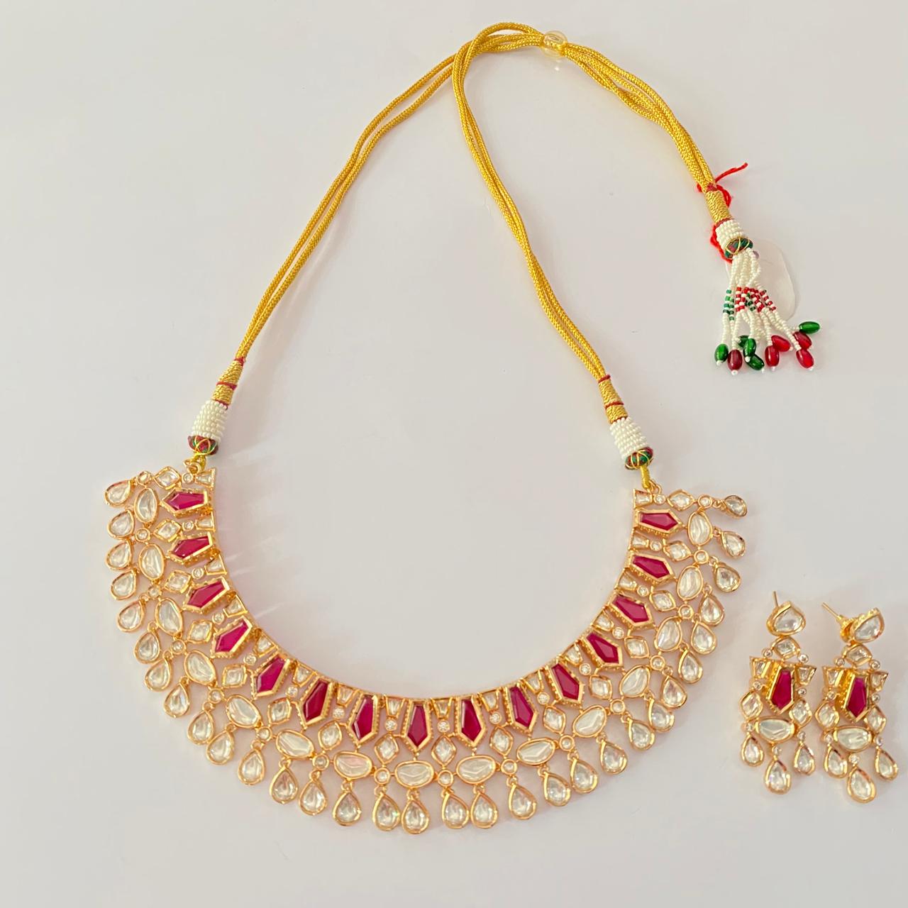 Kundan Polki ruby  gold plated Necklace For Women.