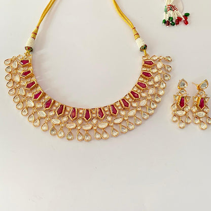 Kundan Polki ruby  gold plated Necklace For Women.