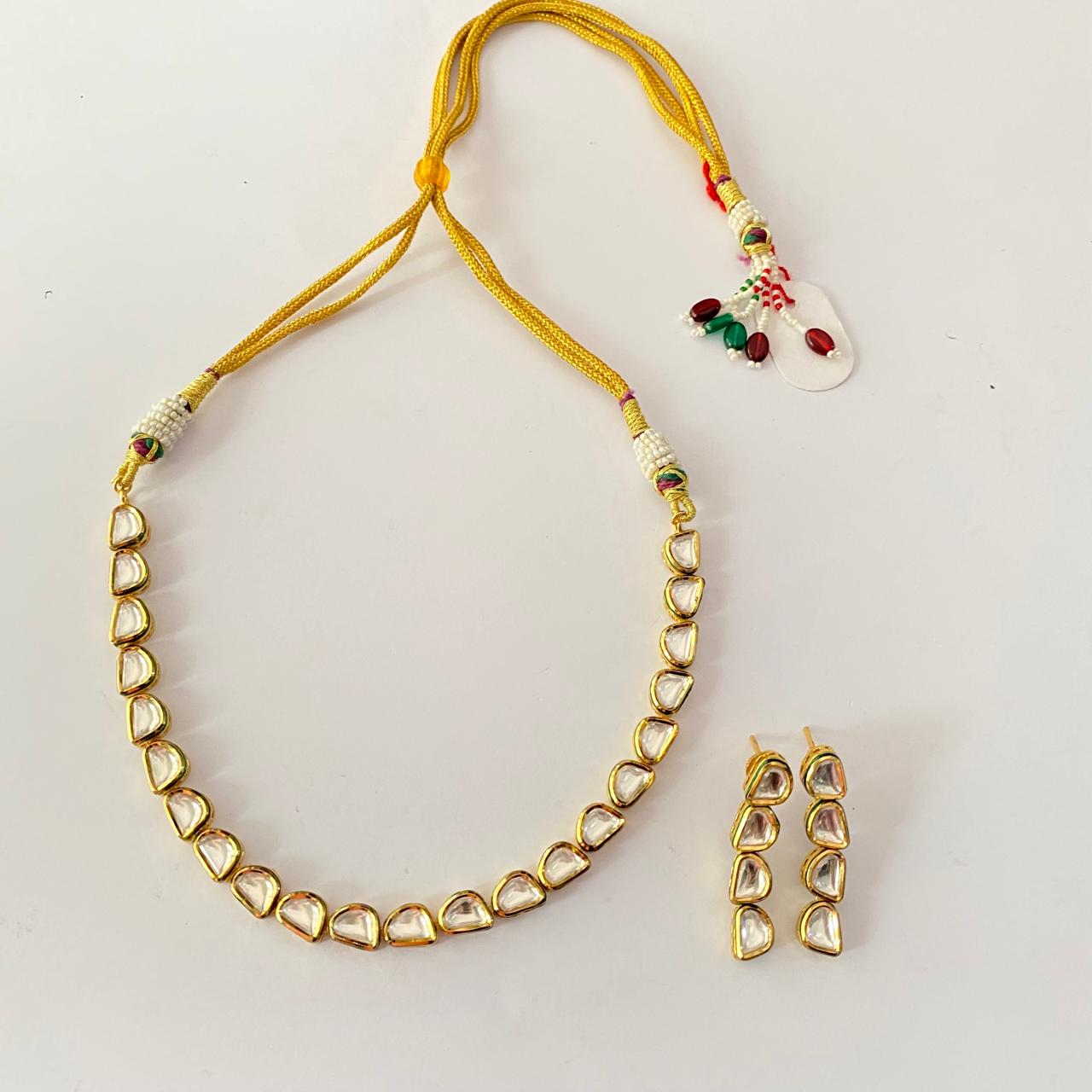 Polki Gold plated single line Necklace Set